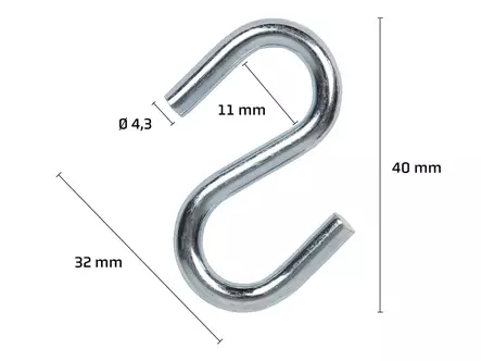 S-koukku 530 4mm sinkitty - Koukut ja naulakot - 6414672011020 - 2