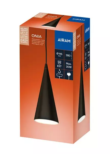 Airam onia riippuvalaisin E27 musta - Kattovalaisimet - 6435200309860 - 1