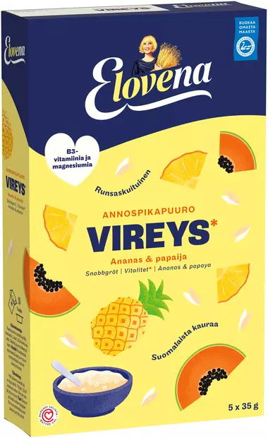 Elovena 175g vireys ananas & papaija ann - Muut hiutaleet - 6411200113300 - 2