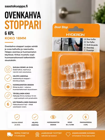 OVENKAHVASTOPPARI 18 mm 6 KPL - Kalustehelat - 6438159265980 - 1