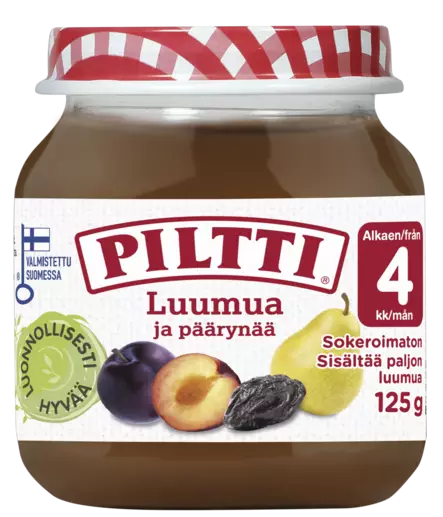 Piltti Luumu ja päärynä hedelmäsose 4kk - Lasten ruoka ja juoma - 8445290577290 - 1