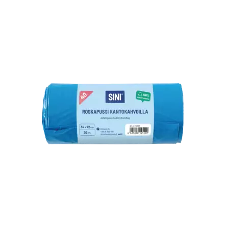 Sini Roskapussi 40l kantokahvoilla kierrätysmateriaalista, 20kpl/rll - Roskapussit - 6423800145520 - 1