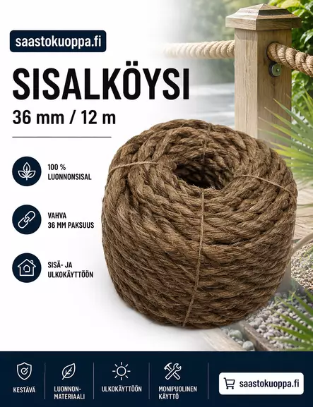 Taito sisalköysi tummanruskea 36mm 12m - Narut ja köydet - 6416096019040 - 1