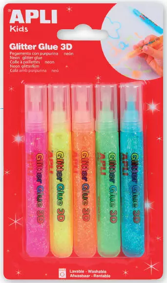 Apli glitterliima 3D neon 5kpl - Liimat ja teipit - 8410782132240 - 1