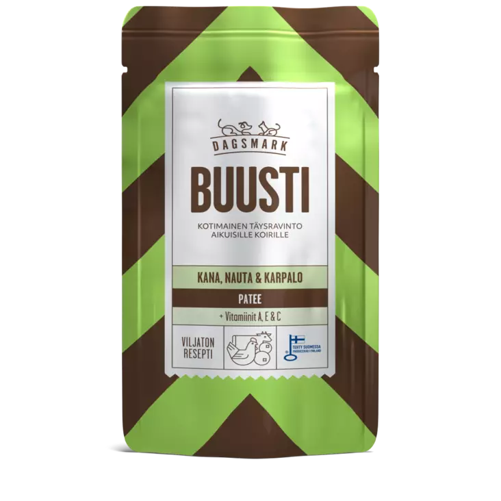 DM Buusti kana-nauta-karpalo patee 90g - Koiran märkäruoat - 6430066385720 - 1