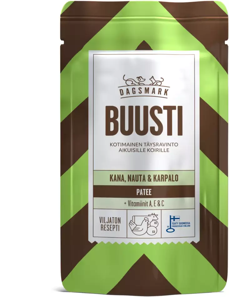 DM Buusti kana-nauta-karpalo patee 90g - Koiran märkäruoat - 6430066385720 - 2