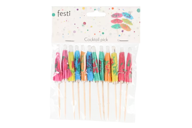 Festi cocktailtikku päivänvarjo 12kpl - Pillit ja cocktailtikut - 6410416464190 - 3