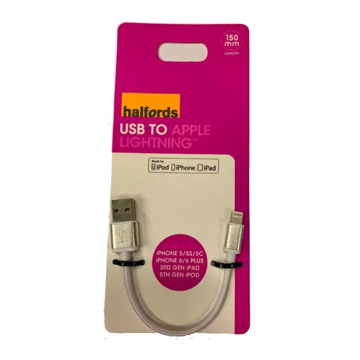 Halfords Lightning MFI kaapeli 15cm valk - Apple laturit ja muut tarvikkeet - 5032296062740 - 1