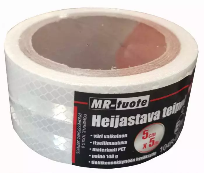 Heijastava teippi valkoinen 5cm x 5 m - Teipit - 6430074693640 - 1