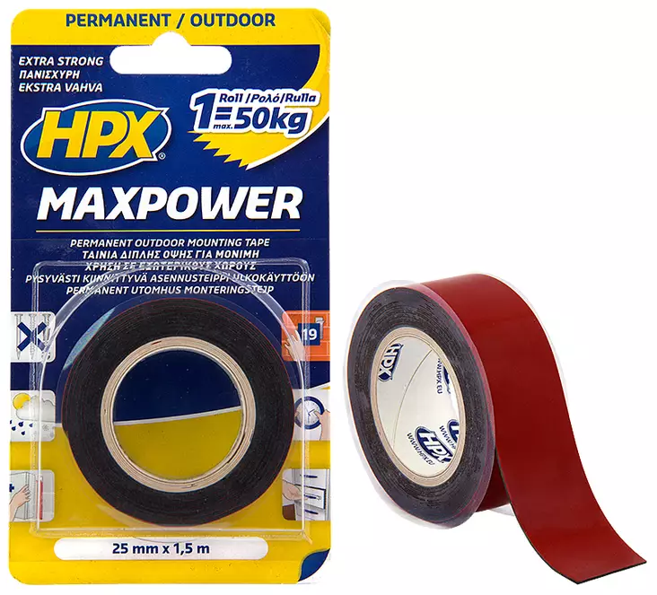 Kaksipuolinen voimateippi 25mm x 1,5m - Teipit - 5425014226850 - 1