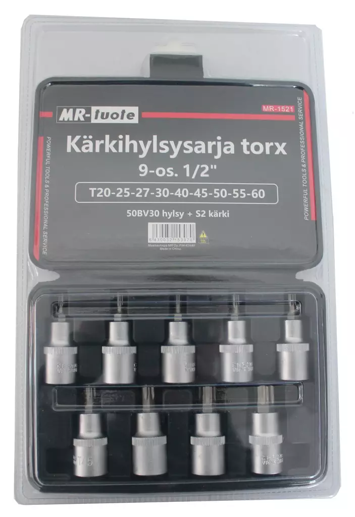 Kärkihylsysarja torx 9-os. 1/2", T20-60 - Hylsysarjat - 6430032153070 - 1