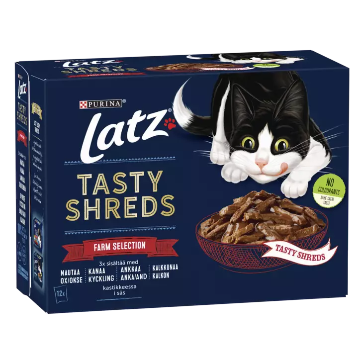 LATZ TASTY SHREDS FARM LIHA LAJ.12X80G - Poistokori - 7613037528480 - 1