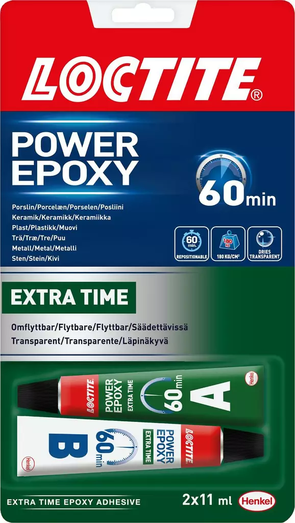 Loctite power epoxy extra time 4 h 2x11ml - Epoksit ja 2K liimat - 7332531013420 - 1