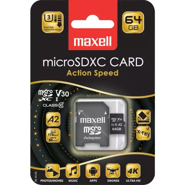 Maxell Micro-SD FAST 64GB + Adapteri - Muistitikut ja muistikortit - 4902580786960 - 1