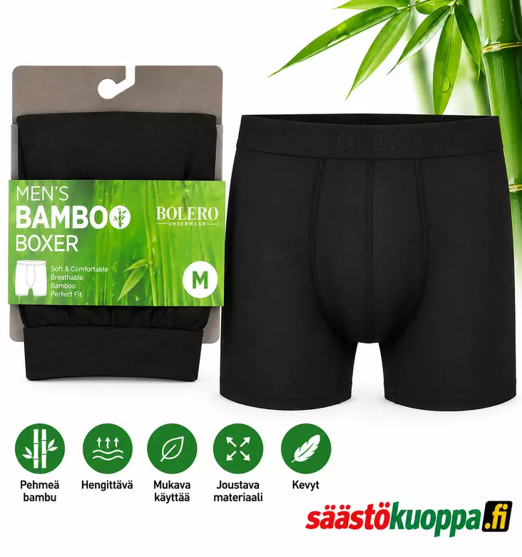 Nordsox bambuboxerit black XXL - Miesten alusasut - 6438159950190 - 1