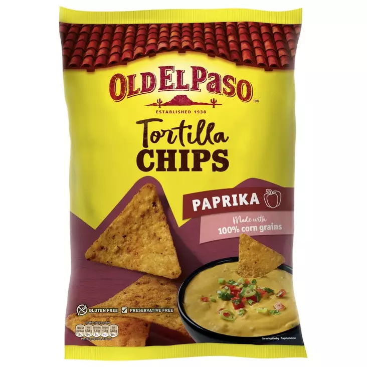 Old El Paso Tortilla Chips 185g Paprika - Sipsit, snacksit ja pähkinät - 8410076482600 - 1