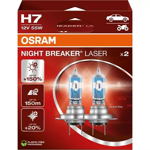 Osram H7 Night Breaker Laser 2 kpl - Halogen ajovalot ja polttimot - 4062172387590 - 1
