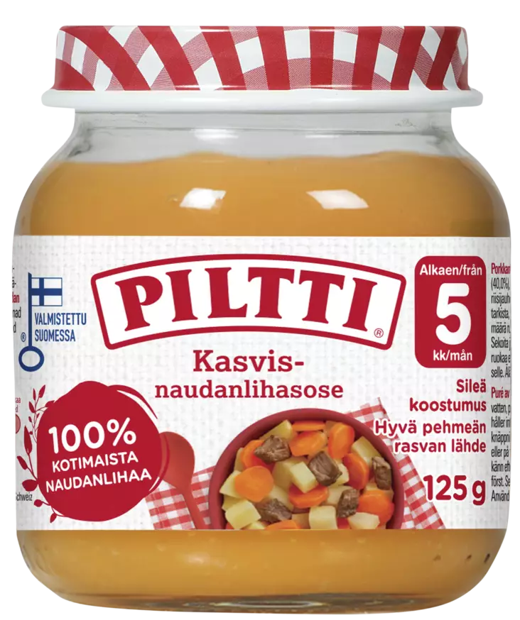 Piltti Kasvis-naudanlihasose 125g 5kk - Lastenruoat - 6417900846500 - 1