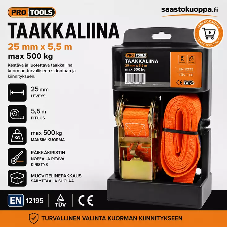 Pro1tools taakkaliina 25MMX5.5M/500KG - Kuormaliinat - 6438159042260 - 1