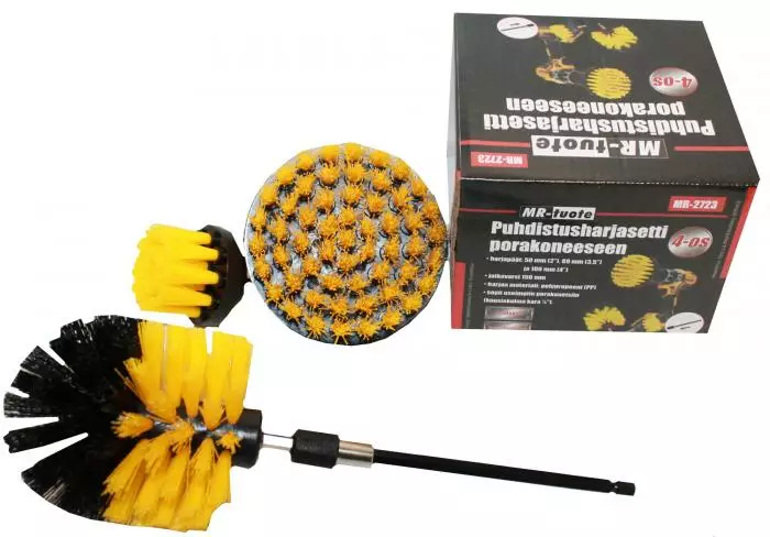 Puhdistusharjasetti porakoneeseen 4-os - Auton pesu ja vahaus - 6430074695330 - 1