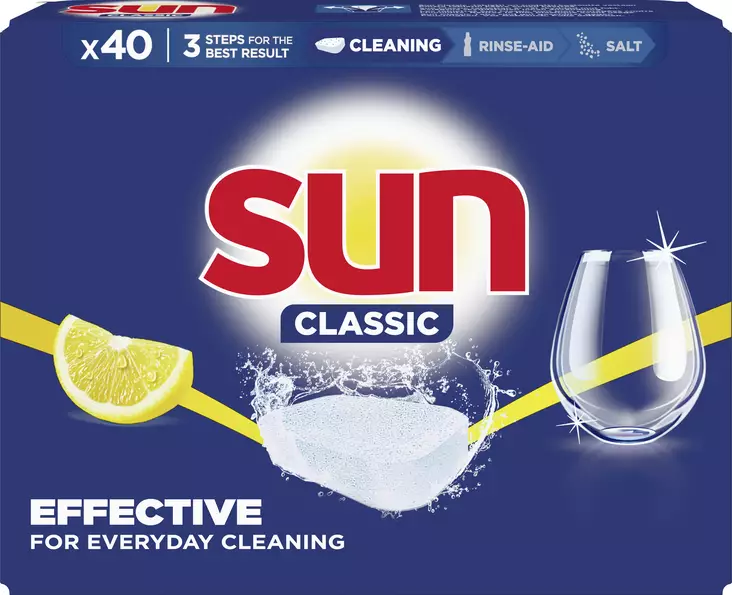 Sun Konetiskitabletti Classic Lemon 40ta - Astianpesuaineet - 8712561826280 - 1