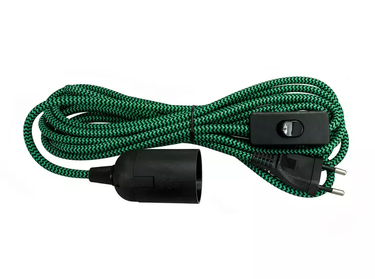 Välikytkinjohto E27 musta/vihr 1,5m+3,5m - Jatkojohdot - 6438140994110 - 1