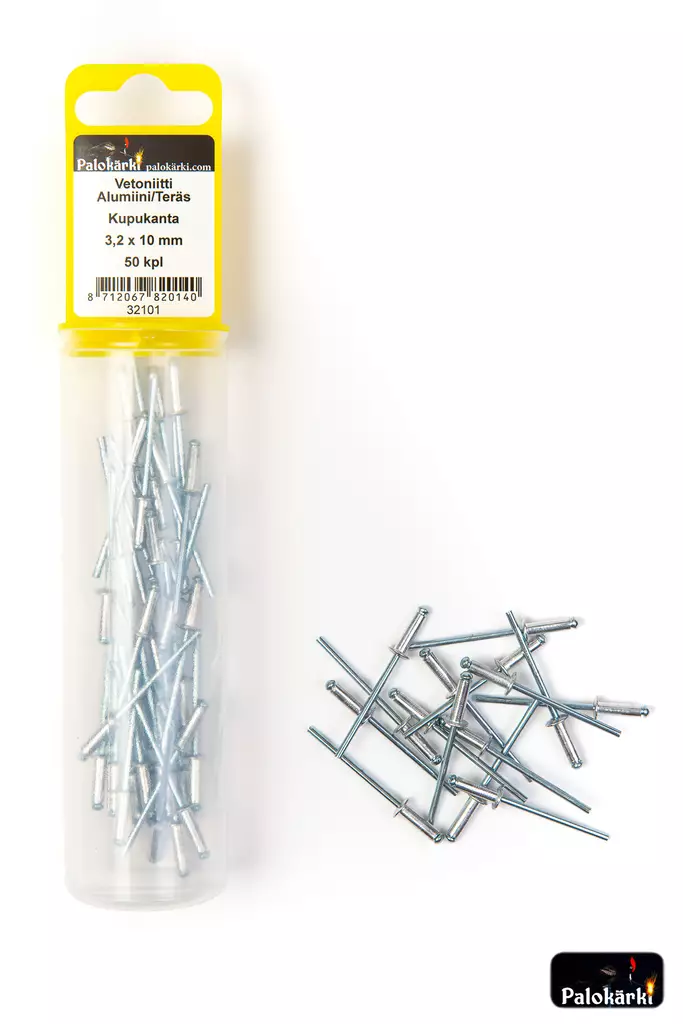 Vetoniitti, Al/Teräs Kupukanta 3,2x10mm - Niitit ja hakaset - 8712067820140 - 1