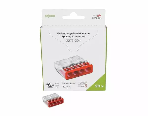 Wago rasialiitin 20 kpl 4-Nap 0.5-2.5mm² - Johtoliittimet - 4066966001730 - 1