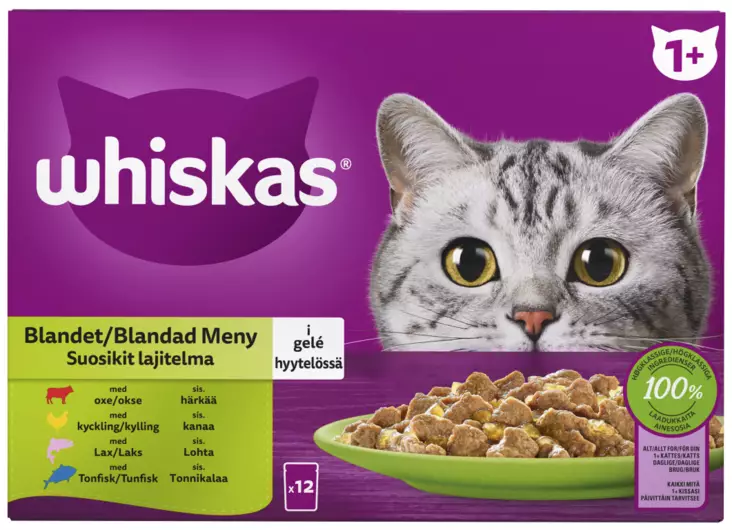 Whiskas 1+ Suosikit laj. hyyt.12x85g - Kissan märkäruoat - 8410136025730 - 1