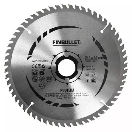 Finbullet Pyörösahanterä 216 mm 60T - Sirkkelinterät - 6438152033371 - 2