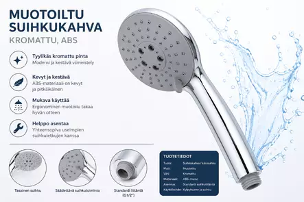 Muotoiltu suihkukahva krom. - Bideesuihkut ja käsisuihkut - 6438159121781 - 1