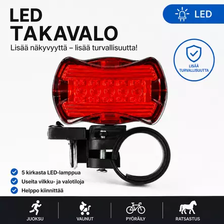 Polkupyörän LED takavalo 5xLED - Valot - 6438159952101 - 1