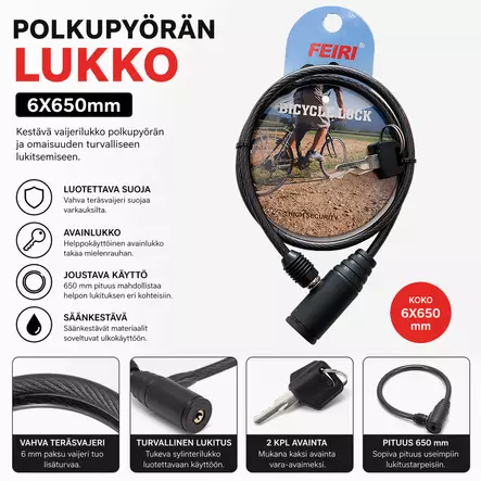 Polkupyörän lukko 6X650mm - Lukot - 6438159095341 - 1