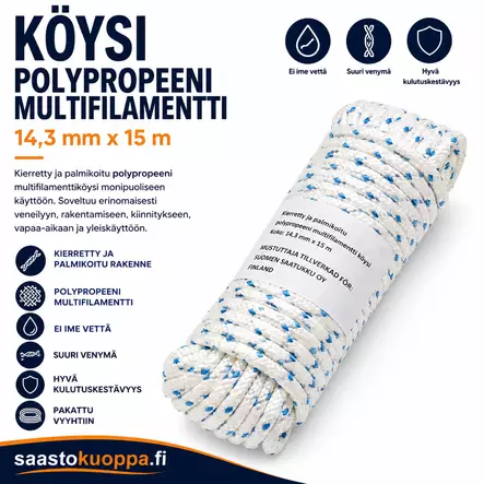 Polypropeeniköysi 14,3mm X 15m - Puhaltimet ja lämmittimet - 6438159022071 - 1