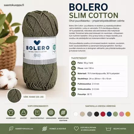 Puuvillalanka recycled Khaki 50g - Langat - 6438506011611 - 1