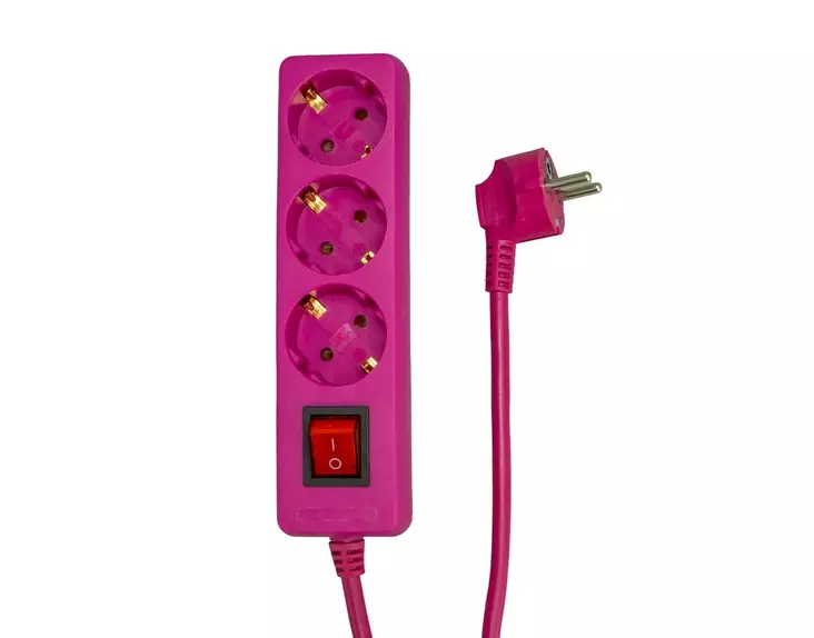 3-os. jatkojohto1,5m pinkki kytk. - Jatkojohdot - 6438140287151 - 1