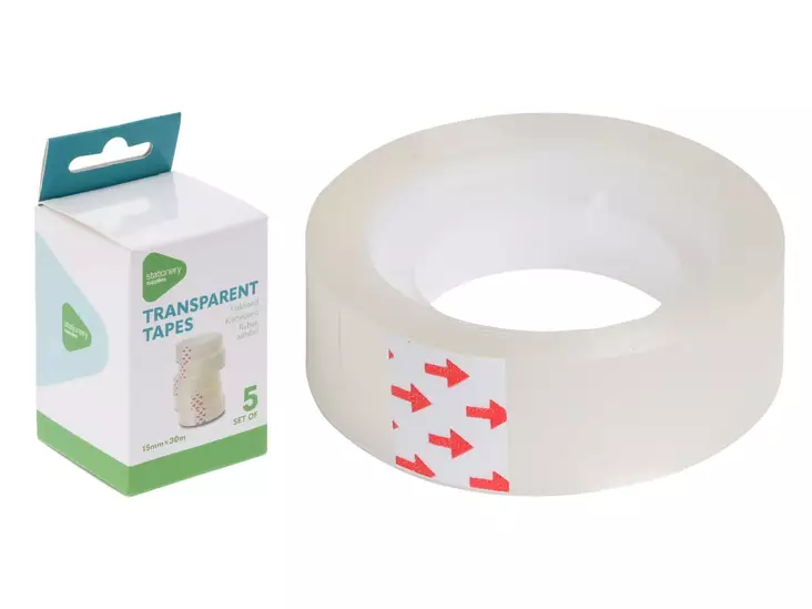 Teippi, kirkas 30m x 15mm 5kpl - Liimat ja teipit - 8720573577861 - 1