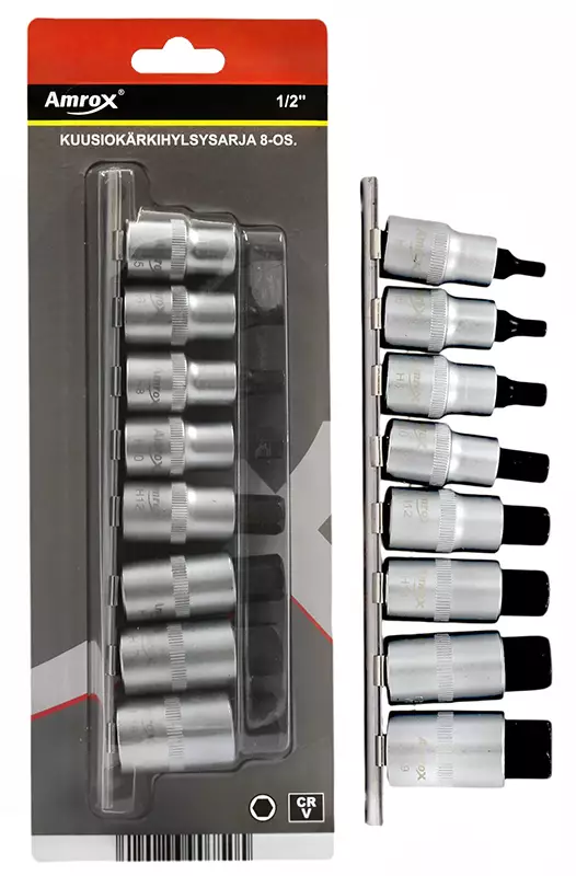Ampro kuusiokärkihylsysarja 1/2" 8-os - Hylsysarjat - 795609332071 - 1