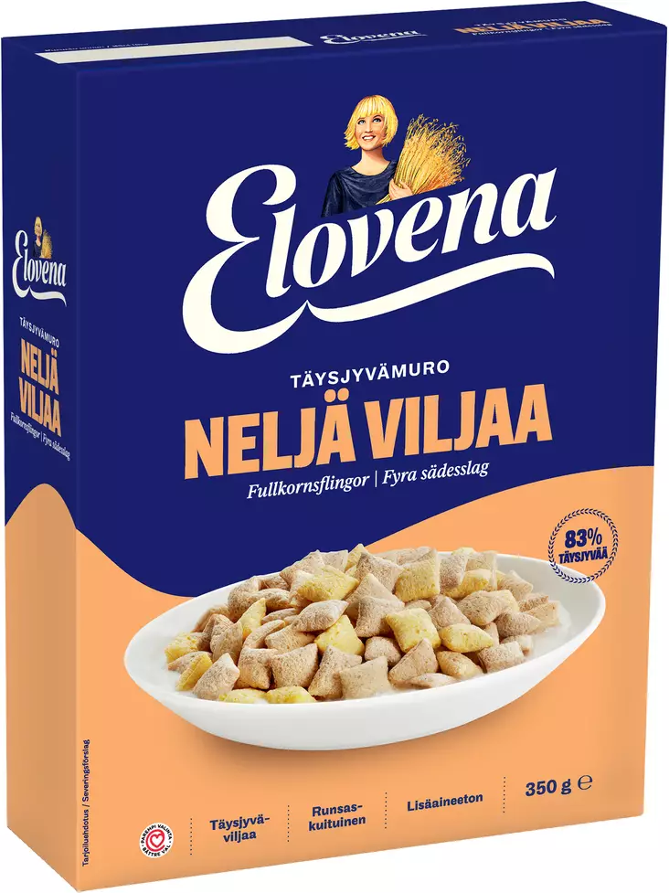 Elovena 4-viljan täysjyvämuro 350g - Murot, myslit ja hiutaleet - 6411200104421 - 1