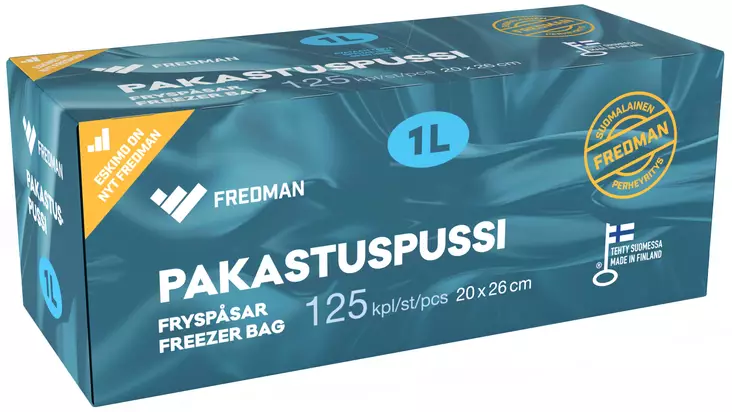Fredman 1 l 125 kpl pakastuspussi - Kertakäyttö pakastusrasiat ja -pussit - 6418400073021 - 1