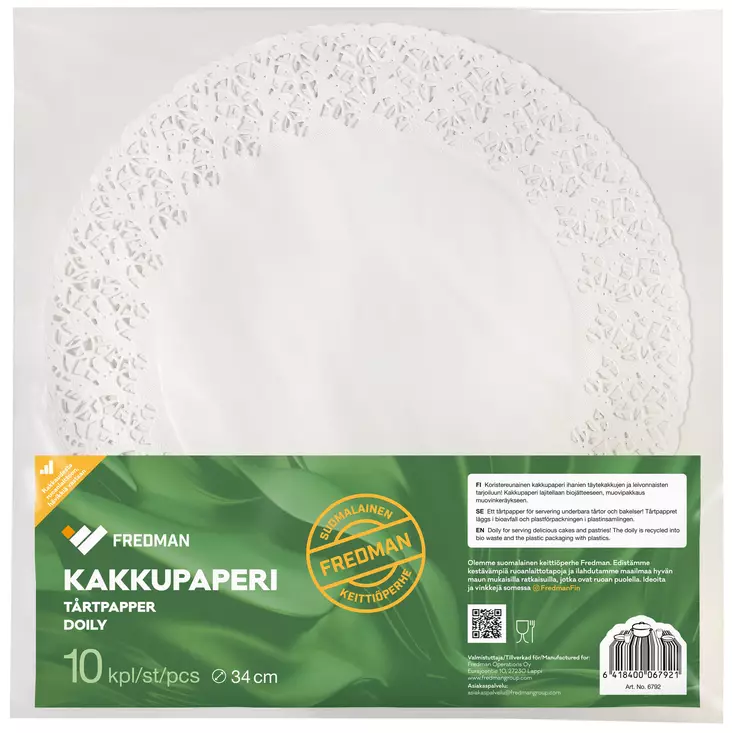 Fredman iso kakkupaperi 34cm 10kpl - Leivontavuoat ja kakkupaperit - 6418400067921 - 1