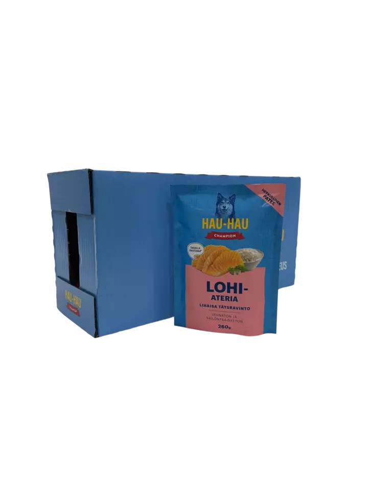 Hau-Hau Champion lohiateria 12 x 260g annospussi - Koiran märkäruoat - 6430062465907-1 - 1