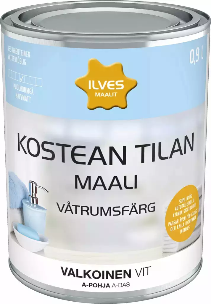 Ilves Kostean tilan maali Valkoinen 0,9L - Seinämaalit - 6430026950081 - 1