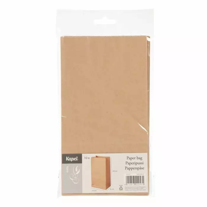 Kapel Paperipussi ruskea 13x8x24 cm 10kp - Paperikassit - 6410413222571 - 1