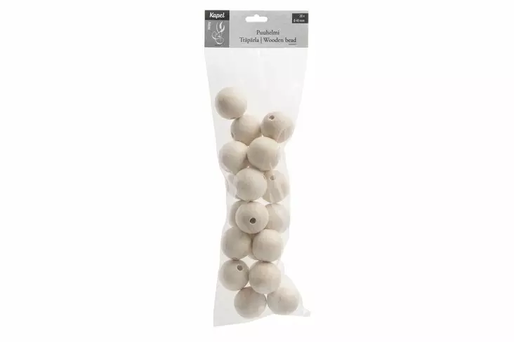 Kapel Puuhelmi 40mm 20kpl - Askartelupallot ja tikut - 6410412960191 - 1