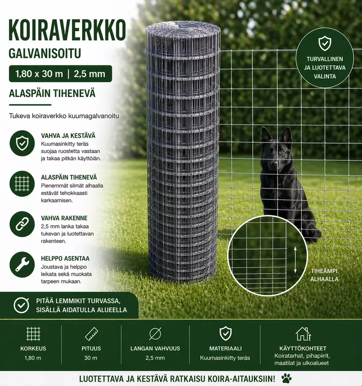 Koiraverkkorulla 1,8 X 30m 2,5mm - Aitaverkot ja suojaverkot - 6438159991001 - 1