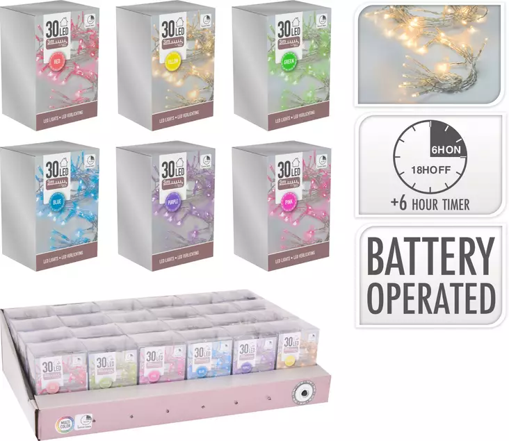 Led 30 -valo pastelliväri paristokäyttö - Jouluvalot - 8719202599831 - 1