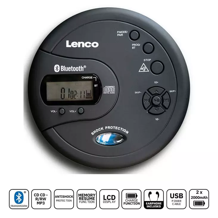 Lenco cd-300 -kannettava cd/mp3-soitin, musta - Radiot, soittimet ja radiopuhelimet - 8711902044161 - 1
