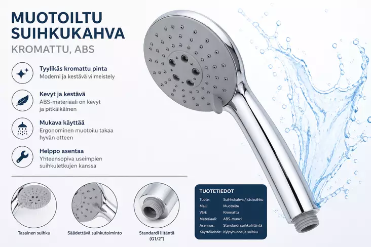 Muotoiltu suihkukahva krom. - Bideesuihkut ja käsisuihkut - 6438159121781 - 1