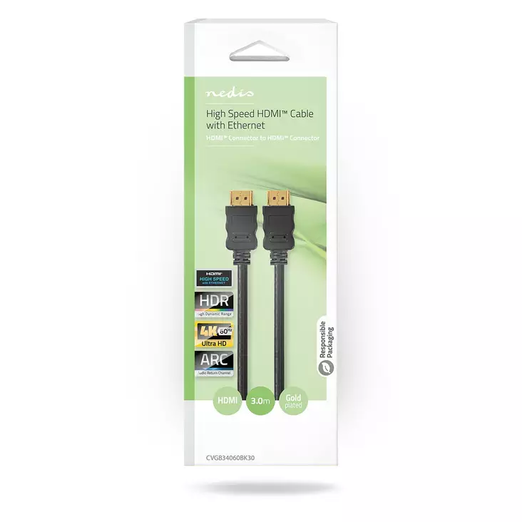 Nedis HDMI-kaapeli 4K 60Hz 3m - Näyttökaapelit - 5412810455201 - 1